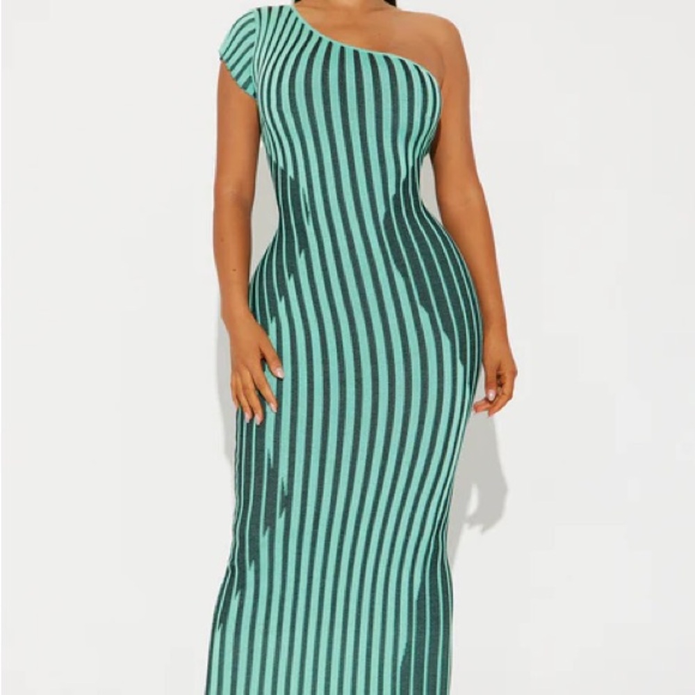 Medusa Ribbed One-Shoulder Striped Midi Dress - S